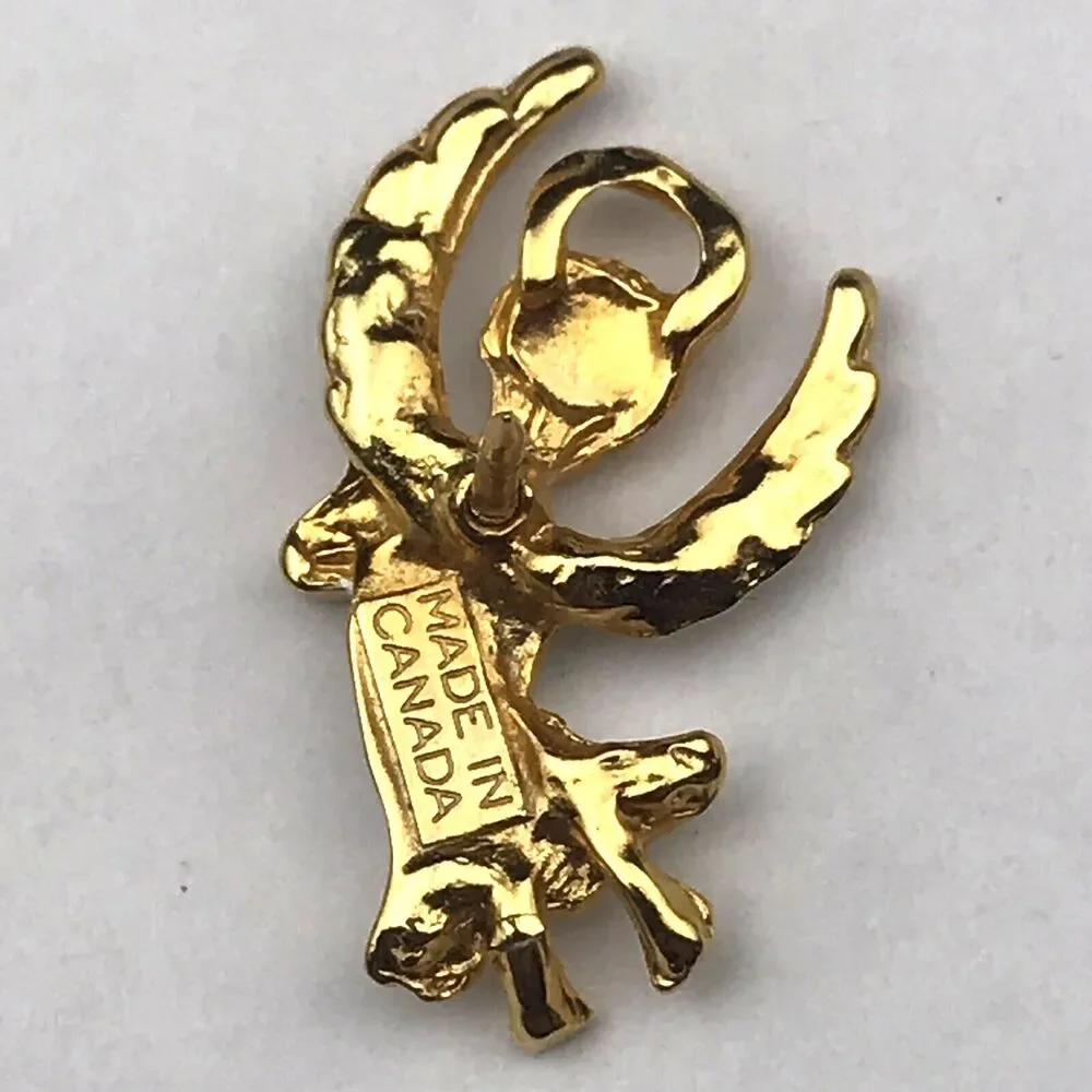 Angel Vintage Pin Gold Tone Brooch Small Enamel Painted Made In Canada